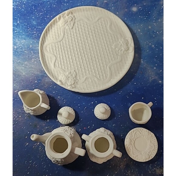 Jade Collection Floral Teaset 6 piece Dainty Bisque White Roses Diamond Pattern - Picture 5 of 6